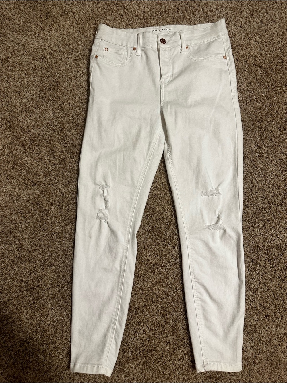White Distressed Juniors Jeans - Slim Fit